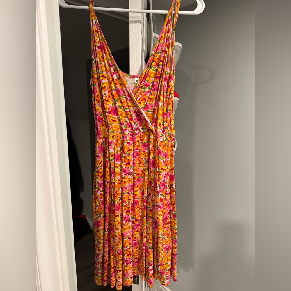 Floral V-Neck Dress - Pink and Orange